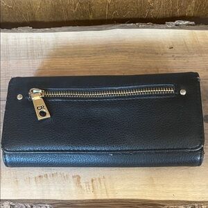 Club Rochelier Black Leather Wallet with Gold Zipper